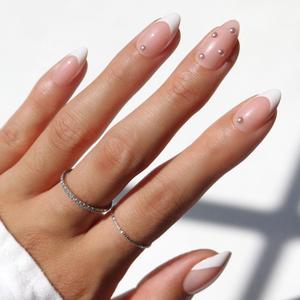 Glamnetic x GLAMZILLA Press On Nails - ALWAYS & FOREVER | Short Almond French Tip Fake Nails with 3D Pearls, Salon Quality Wedding Nails | 15 Sizes - 30 Nail Kit with Glue