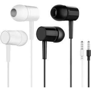 3.5mm in-Ear Headphones for Women and Men, 2-Pack Headphones with Mic, Noise Isolating in-Ear Earphones, Compatible with Phone, Laptop, Tablet (Black & White)