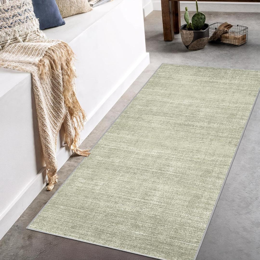 Art&Tuft Non-Slip Runner Rug - 2x5 Runner Rug Washable Low-Pile Rugs Runners, Soft Distressed Carpet Runner for Bedroom Bathroom Kitchen Laundry Living Room, Green