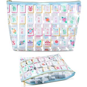 Sanwuta Soft American Mahjong Tiles Bag Thickened Mahjong Makeup Bag Gifts for Women Mah-Jong Lovers Accessories 13 x 7.8 x 3.2 Inches(Clear Tiles)