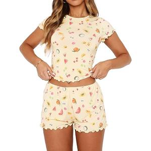 Women Y2k Pajamas Set Cute Preppy 2PCS Button Down Holiday Monkey Shorts Summer Outfit Beach Vacation Loungewear Pjs, Size Small