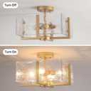 Gold Flush Mount Ceiling Light, 4-Light Brass Vintage Semi Flush Mount Hallway Foyer light fixture, Modern Glass Square Close to Ceiling Light for Kitchen, Dining Room, Bedroom, Bathroom, Entryway