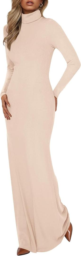 BTFBM Womens Fall Dresses Long Sleeve Turtle Neck Stretchy Knit Maxi Semi Formal Party Spring Wedding Guest Dress 2026 (XXL)