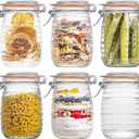 32 Oz Glass Mason Jars with Airtight Lids 6 Pack, Wide Mouth Canning Jars with Clip Top Lids for Kitchen Storage Pickling Salad Jams Coffee Beans