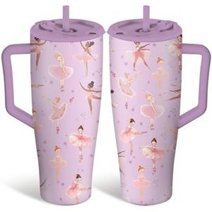 Ballet Gifts for Women Girls - 40oz Ballet Tumbler with Handle and Straws, Leak-proof, Stainless Steel Insulated Travel Mugs, Dance Themed Cups, Birthday Christmas Gifts for Dance Lover Dancer (1 pc)