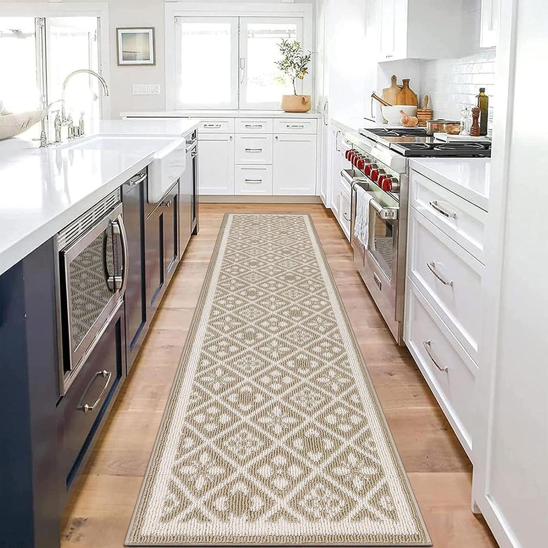 Ileading Runner Rugs for Hallways 2x8ft Non Slip Kitchen Floor Mats with Rubber Backing Absorbable Throw Rug Machine Washable Indoor Funny Decor Carpet for Entryway Laundry Corridor (Beige)