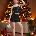 Girls Sequin Shorts Elastic Straight Leg Sparkly Glitter Party High Waist Shorts 5-14 Years (Black)