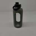 Glass Water Bottles 64 oz - Half Gallon Large Motivational Daily Water Intake Bottle Time Marker - Glass Water Bottle With Straw, Silicone Sleeve 2 Lids, Handle Spout & Bamboo Lid(Olive)