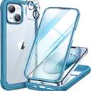 Miracase Glass Series Designed for iPhone 15 Plus Case 6.7'[only for 15 Plus] Phone Case Cover with Built-in 9H Tempered Glass Screen Protector,Blue