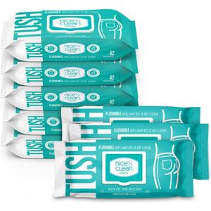 Nice 'N Clean Adult Flushable Wipes (8 x 42 Count) | Personal Cleansing Wipes Made from Plant-Based Fibers | Infused with Aloe & Vitamin E