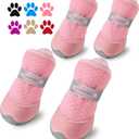 QUMY 4PCS Dog Shoes for Small Dogs, Hot Pavement Summer Puppy Dog Boots & Paw Protectors with Soft Anti-Slip Rubber Sole, Mesh Breathable Dog Booties for Hardfloors, Walking Running Pink Size 2
