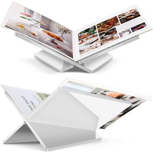 Acrylic Book Stand Large White Acrylic Book Holder, 12.5" x 9.5" x 5.7", Open Book Holder Stand for Display and Reading Cookbooks, Art Books, Bibles, Magazines - Home and Office (White, Large)