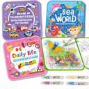 Water Painting Book for Kids - 4 Pack Magic Water Coloring Book with Water Pen Themes - Mess Free Water Art Book for Toddlers,No Mess Paint Coloring & Reusable Fun for Ages 3+ Travel Activity Toys, Medium to Large