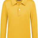 QBK Boys' Performance Polo Kids Collared Golf Shirts Long Sleeve School Uniform for 4T-16Y (Gold)