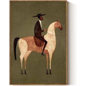 InSimSea Vintage Framed Wall Art, Abstract Horse Western Decor, 24x16in