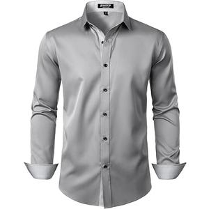 JEMITOP Men's Stretch Multi-Use Long Sleeve Dress Shirts Party Prom Wedding Shirts with Slight Sheen, L