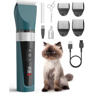 oneisall Cat Clippers for Matted Hair, 5-Speed Quiet Cat Grooming kit, Cordless Pet Shaver for Long Hair, Waterproof Pet Hair Trimmer, Pet Clippers for Cats(Green)