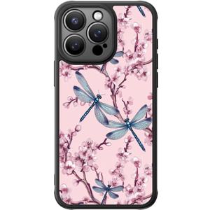 FUNMIKO Cute iPhone 13 Pro Phone Case Wireless Charging & Military-Grade Protection - Trendy Wildflower Design for Women Girls, Matte Cover with Shockproof Corners - Pink Flowers & Dragonflies