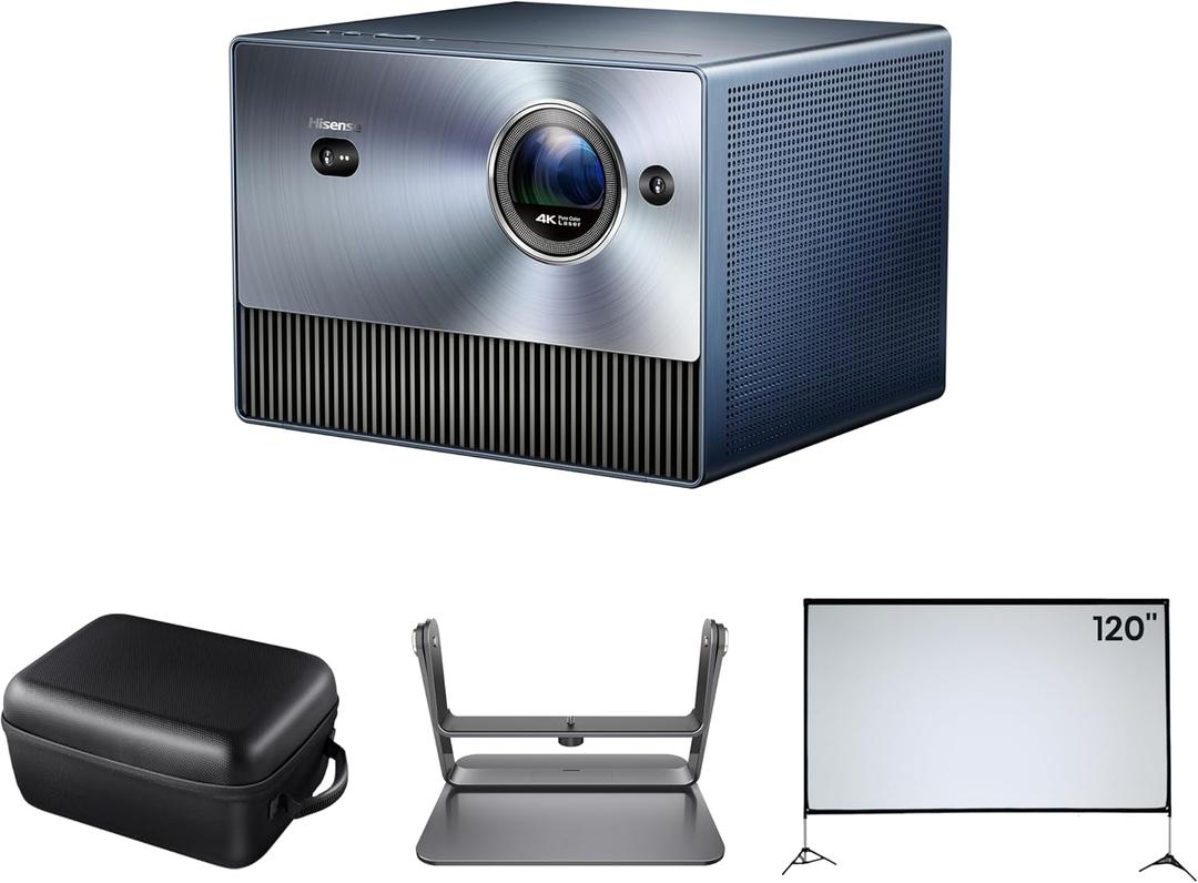 Hisense C1 Bundle, 120" Outdoor Screen, Carry Case, Gimbal Included, 4K UHD Triple Laser Portable Projector, Up to 300", Smart OS, Dolby Vision HDR, 110% BT.2020 Color Gamut 