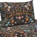 Sweet Jojo Designs Boho Wildflower Vintage Floral Girl Queen Sheet Set Flat Fitted Bed Sheets Pillow Covers Kids Childrens Adult Bedding 4p Black Orange Teal Bohemian Farmhouse Botanical Cottagecore
