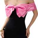 Floerns Women's Off Shoulder Short Sleeve Mini Dress Bow Front Bodycon Dresses Pink, Large