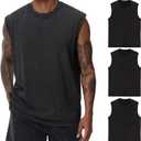 Mens Cotton Sleeveless Tank Tops Cut Off Muscle Gym T Shirts Running Beach Loose Fit Tees (X-Large, Black/Black/Black)