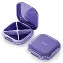 ONTERATE Small Pill Case, Travel Pill Organizer, Small Pill Box, Pill Container for Purse 4 Compartments, Daily Compact Travel Medicine Holder for Vitamins Medication (Purple)