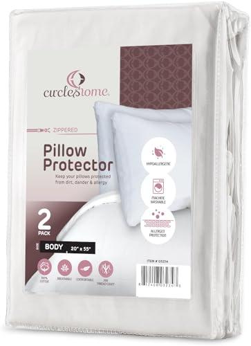 CirclesHome Pillow Protectors 2 Pack Body (20 x 36) Zippered - 100% Cotton Breathable Pillowcases - Protects Pillows from Dirt, Dust and Debris (Body- Set of 2 - 20x36)