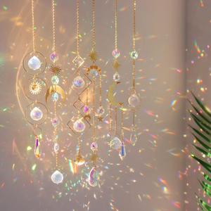 6Pieces Colorful Crystals Suncatcher Hanging Sun Catcher with Chain Pendant Ornament Crystal Balls for Window Home Garden Christmas Day Party Wedding Decoration (Gold)