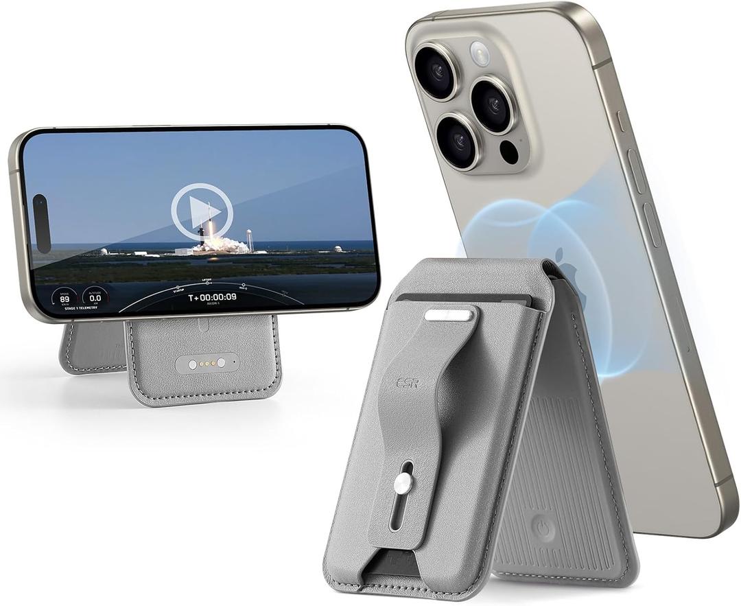 ESR for Magsafe Wallet, Geo iPhone Wallet Tracker with Full Find My Functionality, Adjustable Stand, for iPhone 16/15/14/13/12 Series, Grey