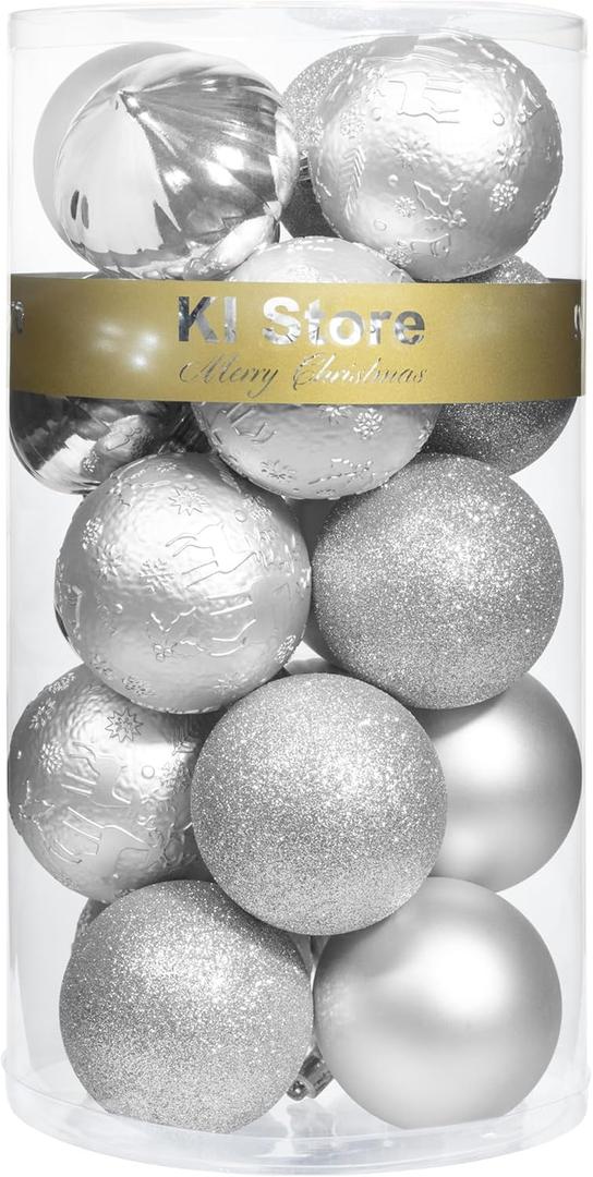 KI Store Silver Christmas Ball Ornaments, 20pcs 3.15-Inch, for Xmas Trees and Holiday Decor - Hooks Included