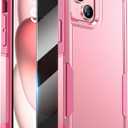 Diaclara Designed for iPhone 15 PlusCase, [with Privacy Screen Protector] [Anti Spy] [Military Grade Drop Protection] Heavy Duty Full-Body Shockproof Phone Case, Pink
