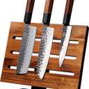 MITSUMOTO SAKARI Japanese Magnetic Knife Block, Japanese Acacia Wood Knives Holder Stand, Enhanced Double-Sided Magnetic Wooden Knife Storage for Kitchen Counter