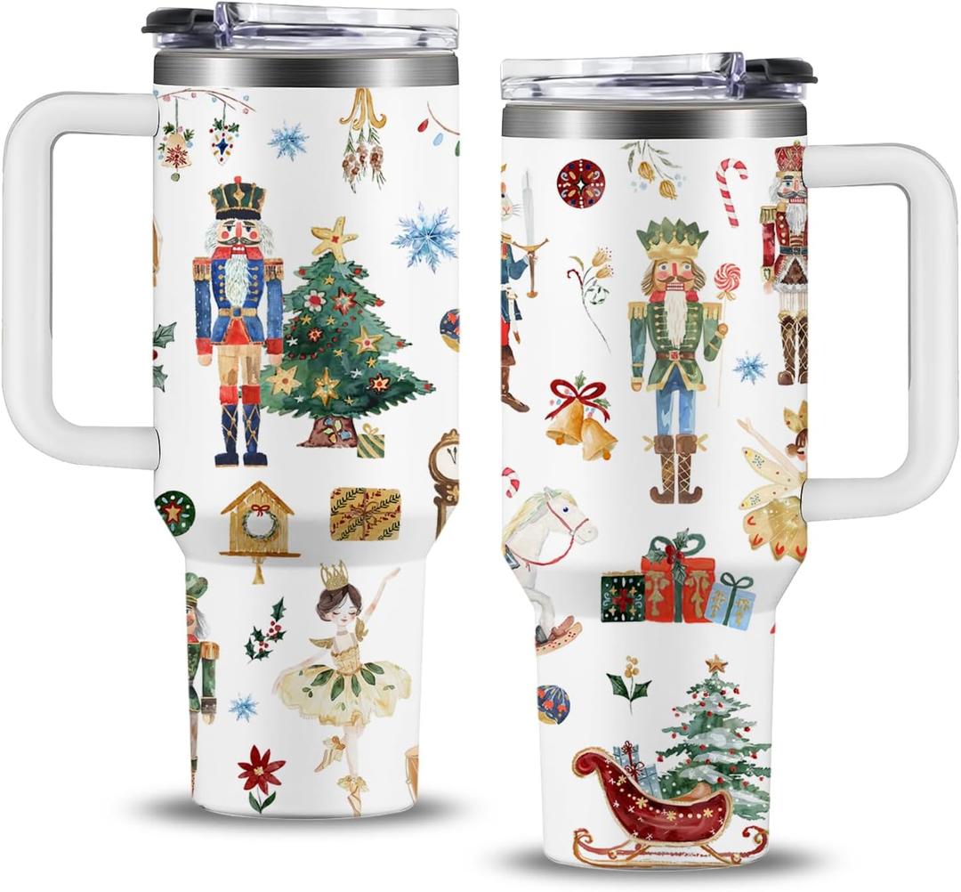 Christmas Nutcracker 40oz Tumbler with Handle and Straw, Nutcracker Gifts for Christmas Travel Mug, Nutcracker Ballet Gifts for Girl, Nutcracker Themed Mouse Soldier Gift for Holiday New Year