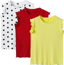 StyleSavvy 3-Pack Girls Dance & Gymnastics Tank Tops with Buckle Trim Everyday Casual & Versatile Wear Yellow Red White Size 150