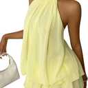 Verdusa Women's Chiffon Halter Drop Waist Wedding Guest Dresses Ruffle Summer Loose Fit Mini Dress Brunch Outfits (L)