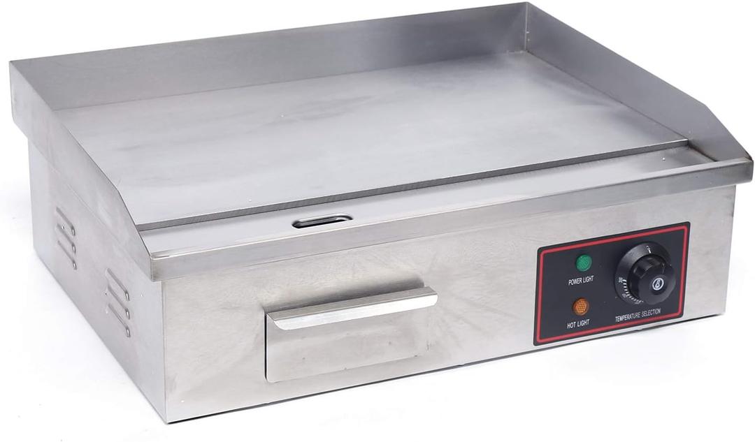 22 Inch Commercial Electric Griddle Flat Top, 110V 1.6KW Grill Hot Plate BBQ Countertop, Stainless Steel Electric Table Stove Fry Pan Adjustable Suitable For Kitchen, Steak Restaurants