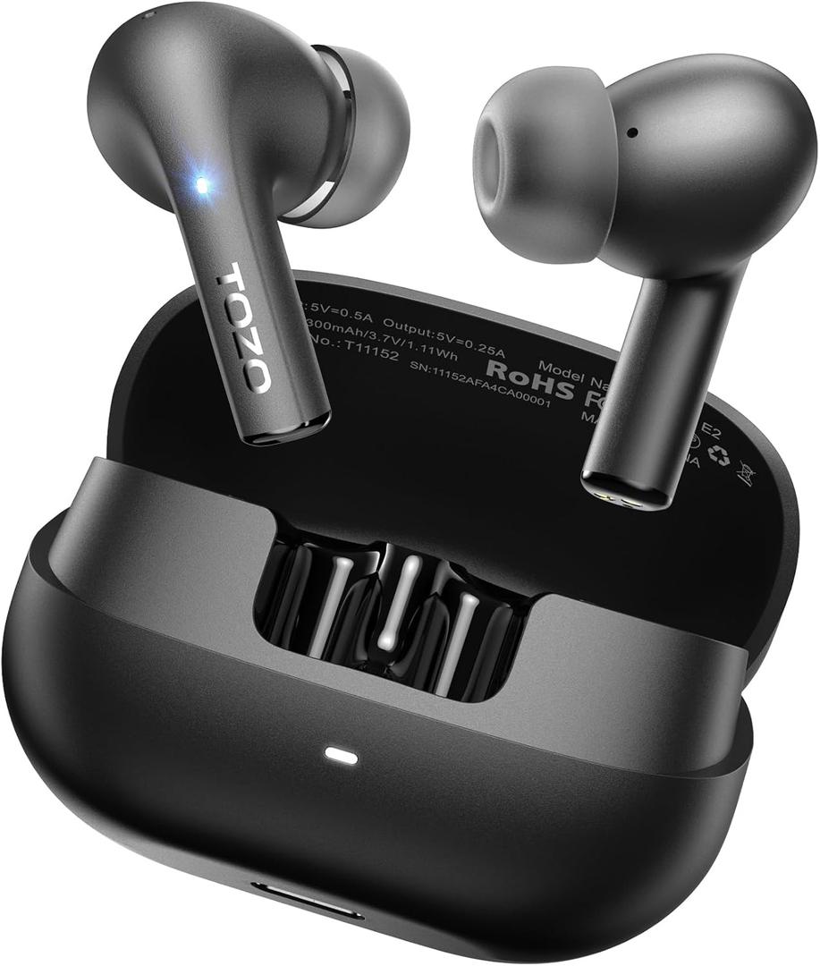 TOZO E2 Wireless Earbuds 10mm Drivers with Powerful Bass, App Customize 32 EQs, with 2 Mics AI Call Noise Cancellation, 30H Playtime, Bluetooth 5.3 Ear Buds, Comfort Fit in-Ear Headphones (Black)