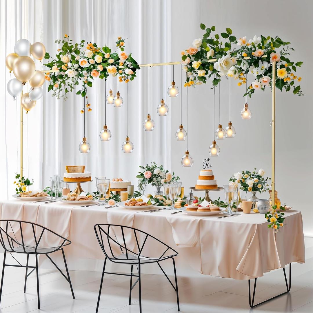 Over The Table Rod Stand with Clamps, Adjustable 29"-44" Tall 46"-98" Length, Table Arch Stand for Wedding Birthday Party Anniversary Halloween Christmas Decoration Supplies(Gold)