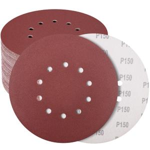50 Pack 9-Inch 10-Hole Hook-and-Loop Sanding Disc, 150 Grit Aluminum Oxide Drywall Sandpaper for 9" Drywall Sander Pads Ceiling Wood Floor