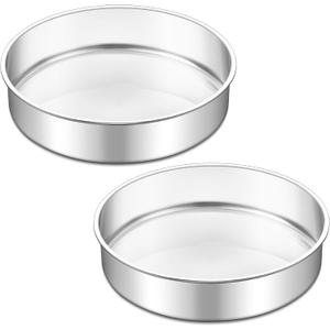 TeamFar 9 Inch Cake Pan, Stainless Steel Round Layer Cake Baking Pans Tins for Birthday Wedding, Non-Toxic & Heavy-Duty, Mirror Finish & Leak Proof, Oven & Dishwasher Safe, Set of 2