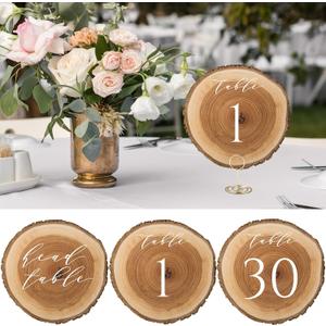 Clabby Wedding Table Numbers 1-30 Double Sided Wood Grain Table Number with Head Card Signs for Wedding Reception Centerpieces Safari Baby Shower Hawaiian Luau Rustic Party Birthday Decor