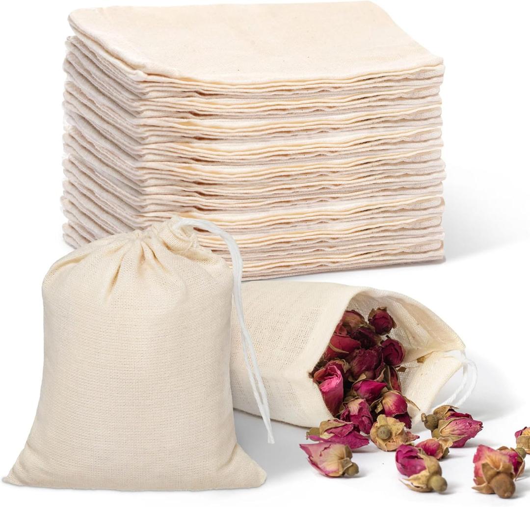 Reusable Cotton Muslin Bags with Drawstring 5x8 Inches 50 pcs Cotton Drawstring Bags Small Cloth Bags Drawstring Small Cloth Gift Bags Spice Bags for Cooking 100 Eco Friendly Cotton Bag (5*8 Inches)