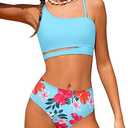 Queenstyle Girls Swimsuits Bikini Set Kids Cutout Bathing Suit Bikini Top Two Piece Girls' Swimwear 13-14Y