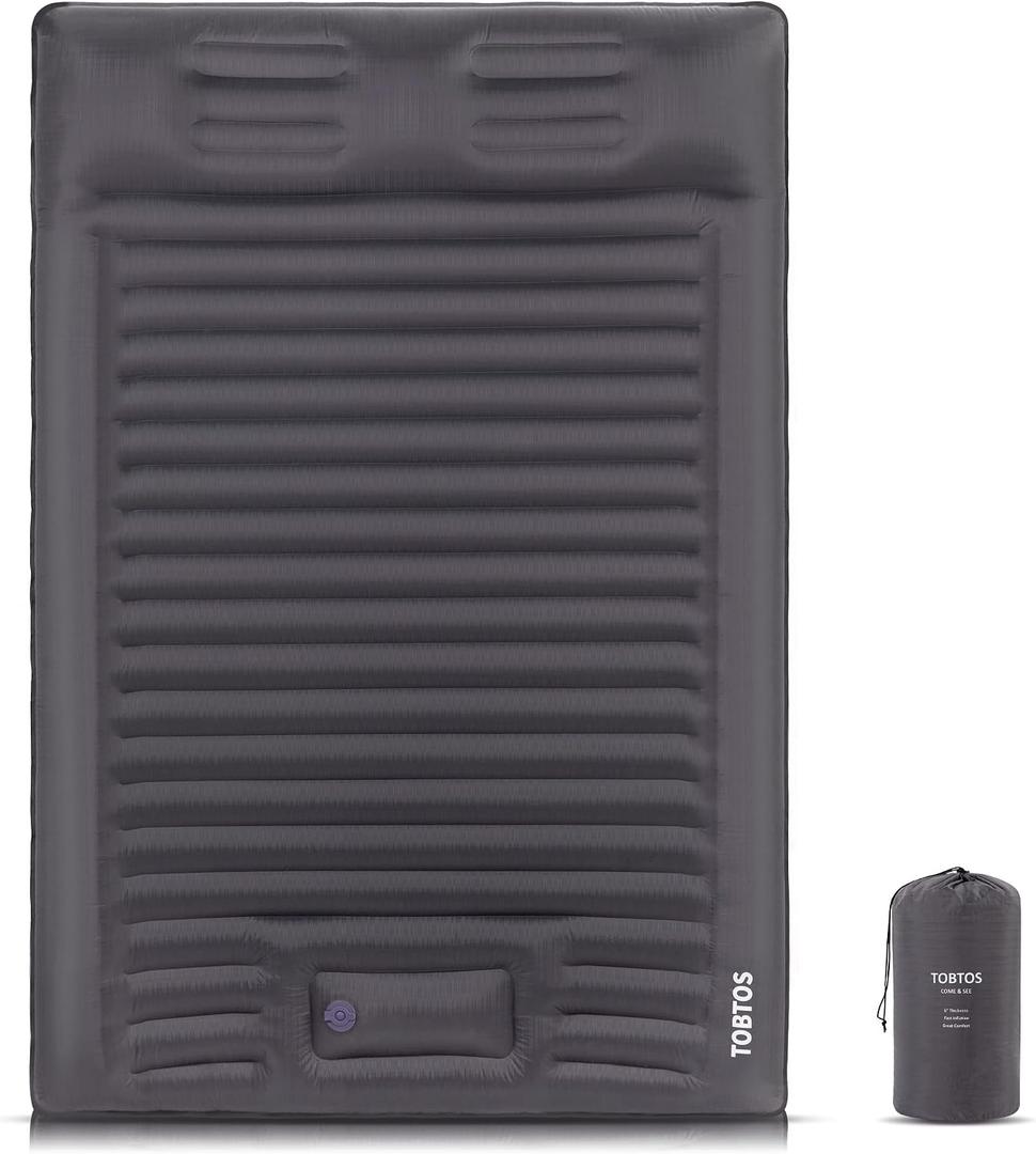 TOBTOS Double Sleeping Pad for Camping, Extra Thick 6" Camping Mattress 2 Person with Pillow Built-in Foot Pump, Inflatable Sleeping Mat for Camp, Backpacking, Hiking, Traveling