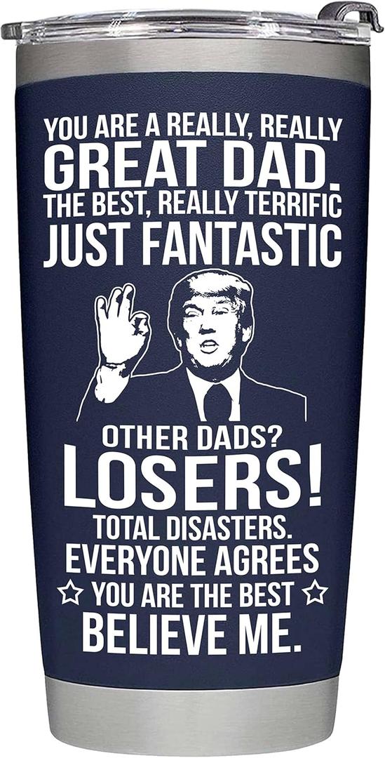 BETHEGIFT Gifts for Dad from Daughter, Son, Kids on Fathers Day, Christmas - Funny Fathers Day Tumbler - Present for Father - Dad Birthday Tumbler 20oz, Navy Insulated Stainless Steel