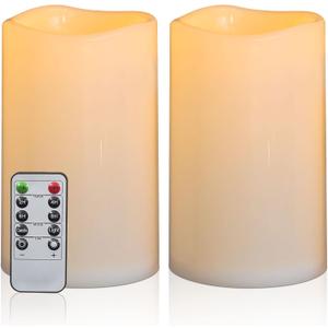 8" x 5" Waterproof Outdoor Flameless Candles Battery Operated LED Flickering Pillar Candles with Remote and Timer for Indoor Outdoor Lanterns, Long Lasting, Ivory White Large, Set of 2