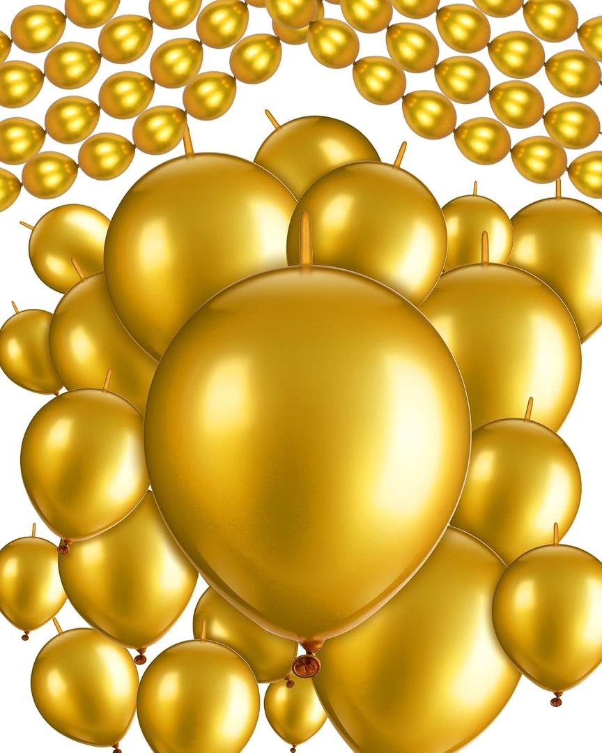 Leitee 160 Pcs Link Balloon Linking Balloons Quick Linkable Needle Tail Latex Balloons for Christmas Birthday Happy New Year Party Wedding Graduation Arch Decors(Metallic Gold,12 Inch 6 Inch)