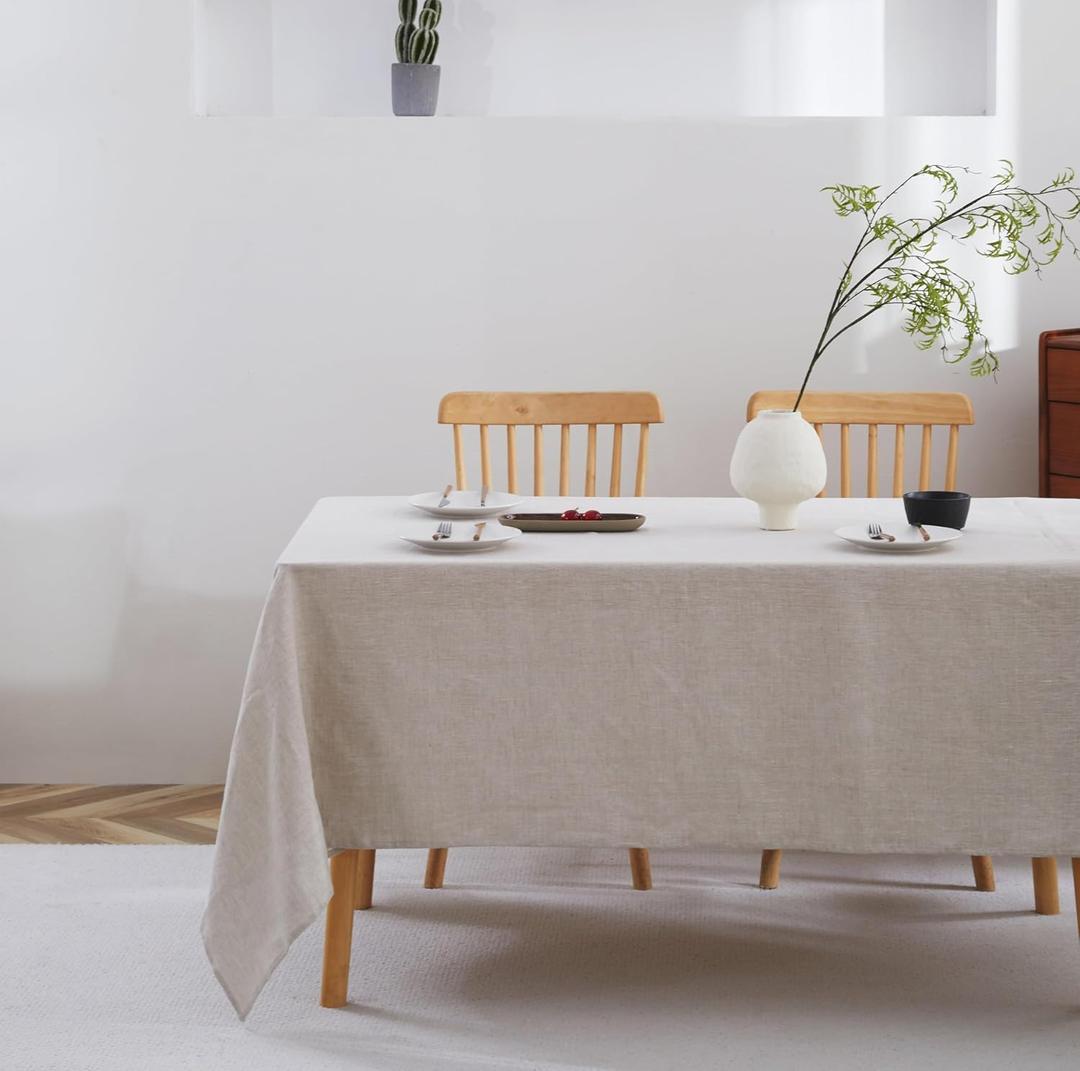 100% French Flax Linen Tablecloths Rectangle 84Lx60W Inch for Dinners, Parties, Easter, Halloween, Camping, Stone Washed, Textured, Machine Washable, 6-8 Sets (60''x84'', Natural Linen)