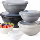 COOK WITH COLOR Mixing Bowls with TPR Lids - 12 Piece Plastic Nesting Set includes 6 Prep and Lids, Microwave Safe Bowl (Black Ombre)